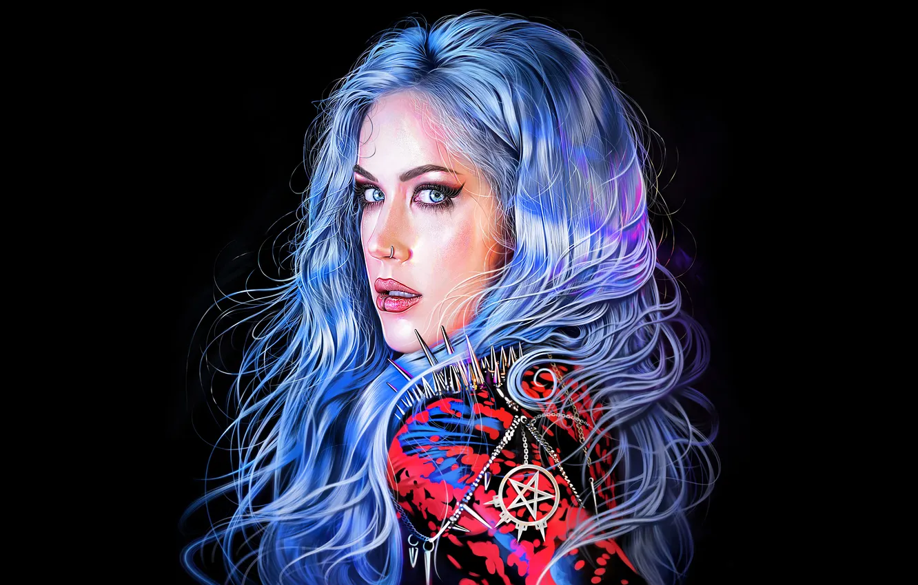 Фото обои Portrait, Makeup, Alissa White-Gluz, Piercings, Black background, Spikes, Canadian singer, Esotericism