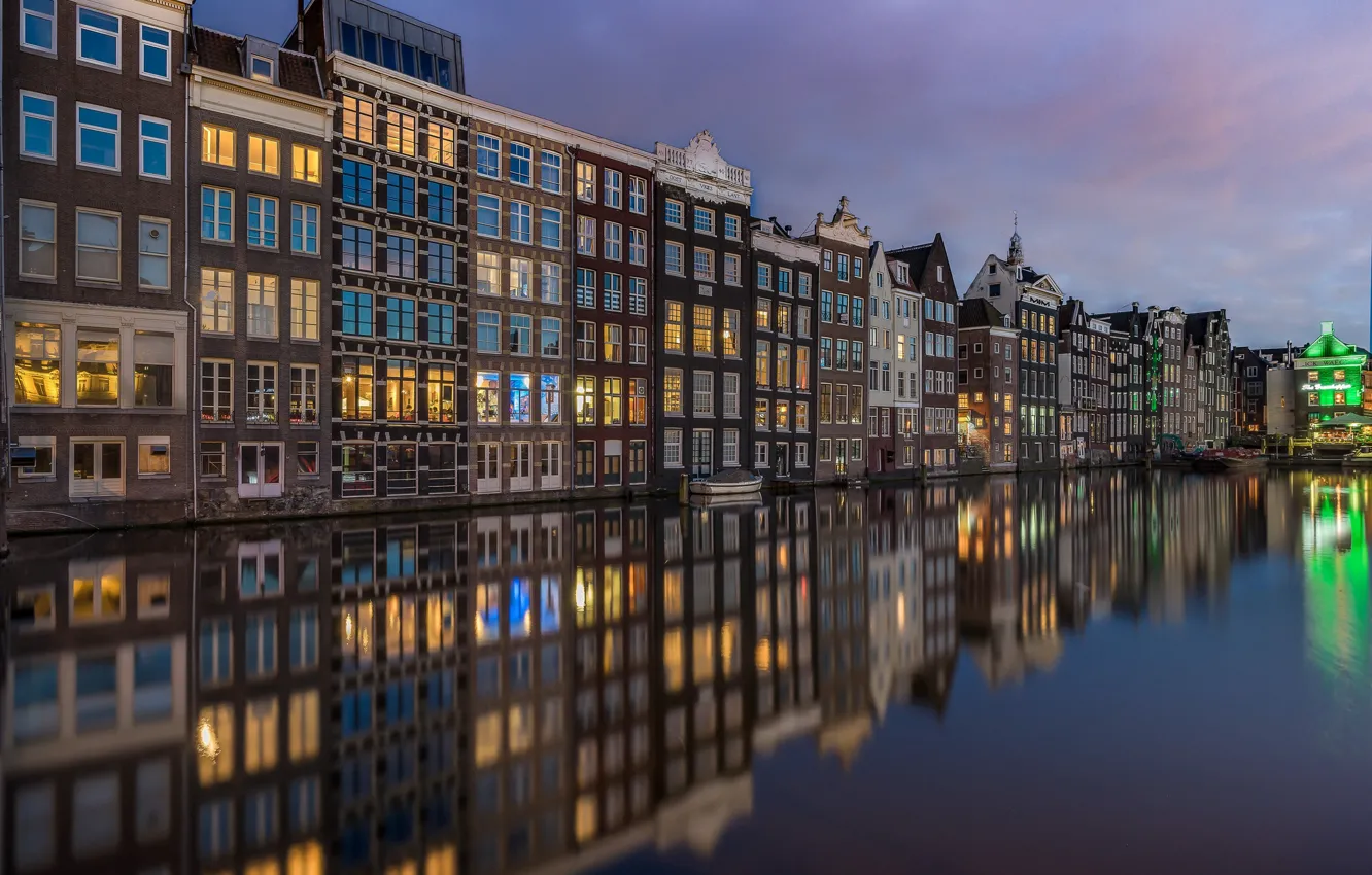 Фото обои вода, отражение, здания, дома, Амстердам, канал, Нидерланды, Amsterdam