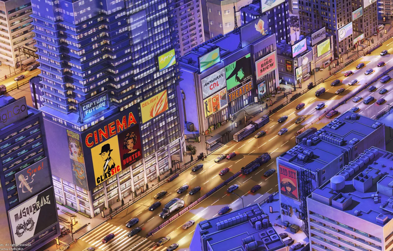 Фото обои дорога, машина, ночь, city, город, транспорт, улица, здания