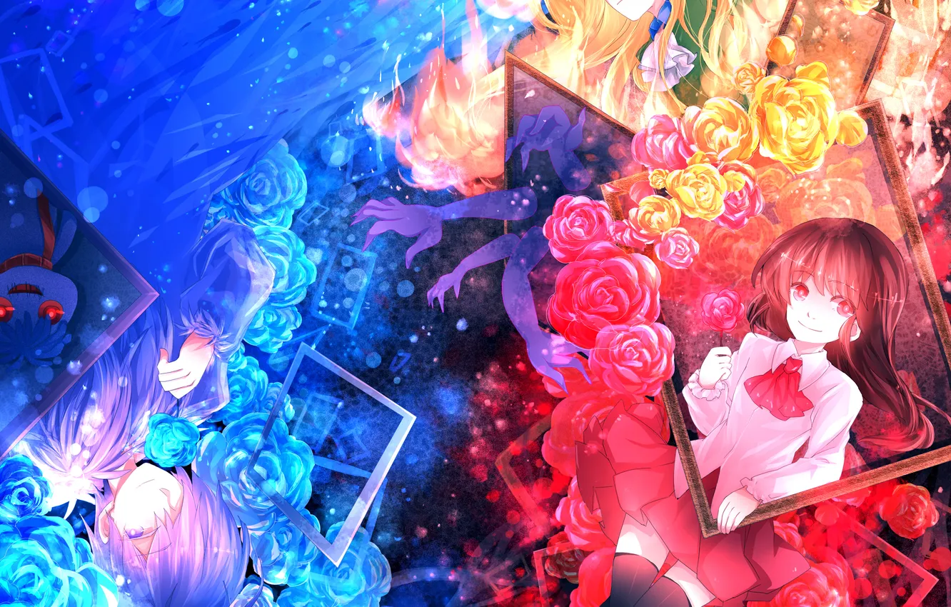 Фото обои девушка, цветы, улыбка, аниме, руки, арт, парни, mary