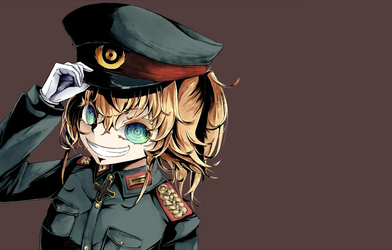 Фото обои girl, soldier, military, war, anime, chibi, cross, blue eyes