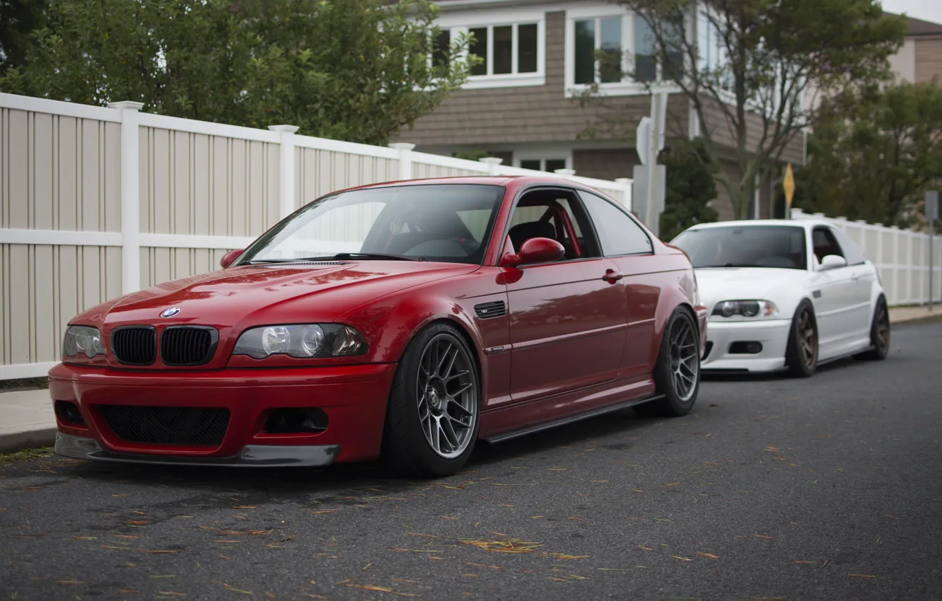 Фото обои BMW, Red, White, E46