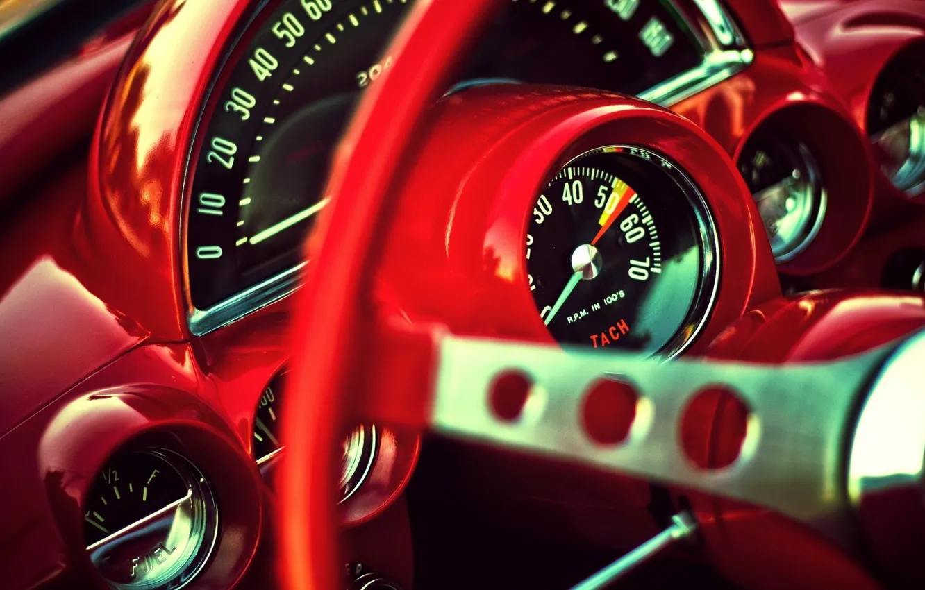 Фото обои Corvette, classic, red interior, gauges