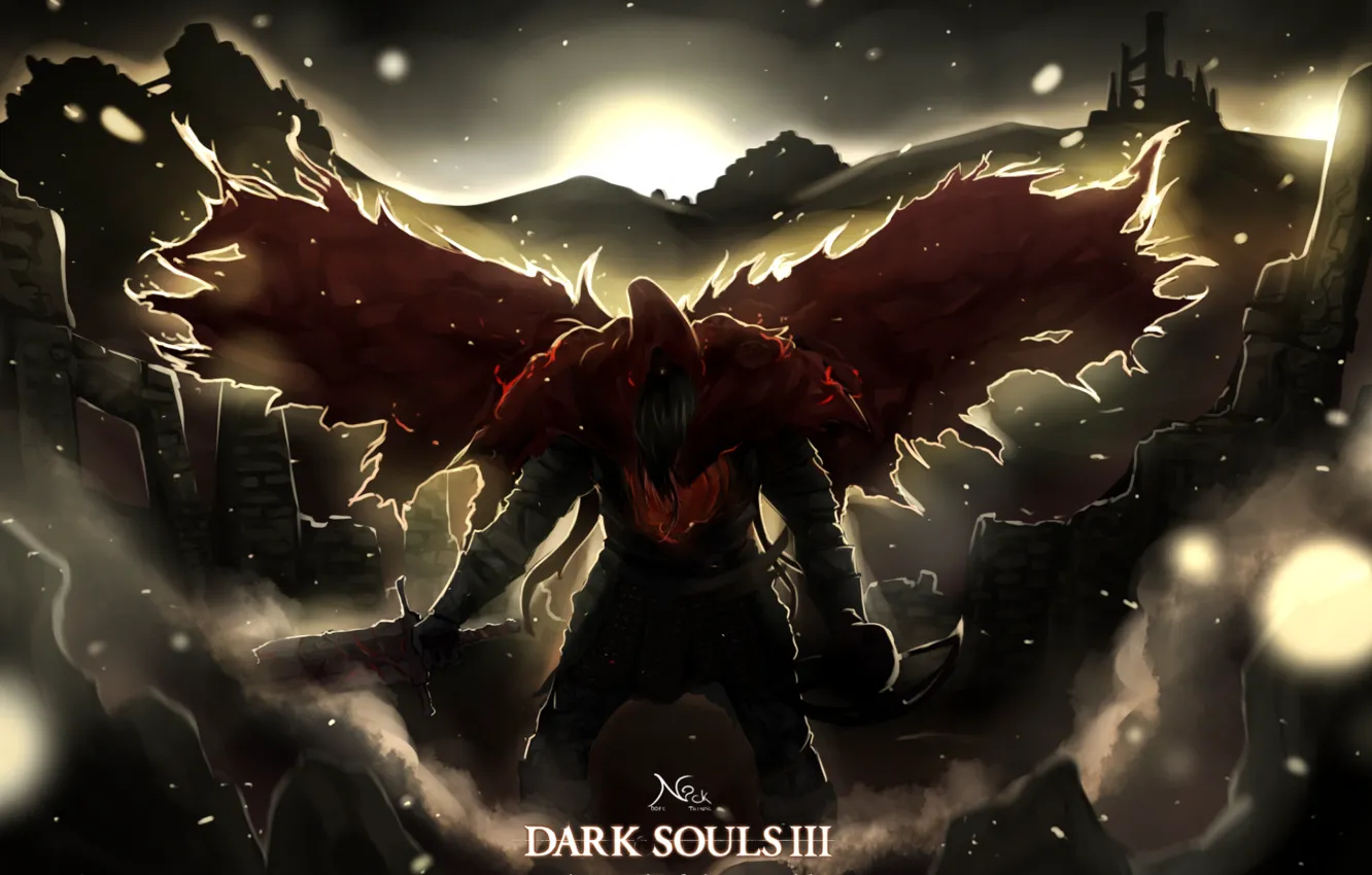 Фото обои ночь, плащ, Dark Souls 3