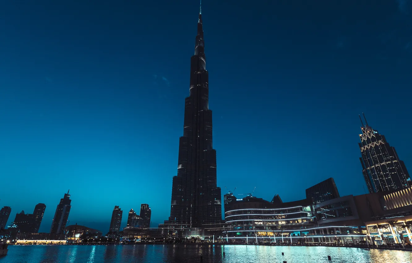 Фото обои город, башня, вечер, Дубай