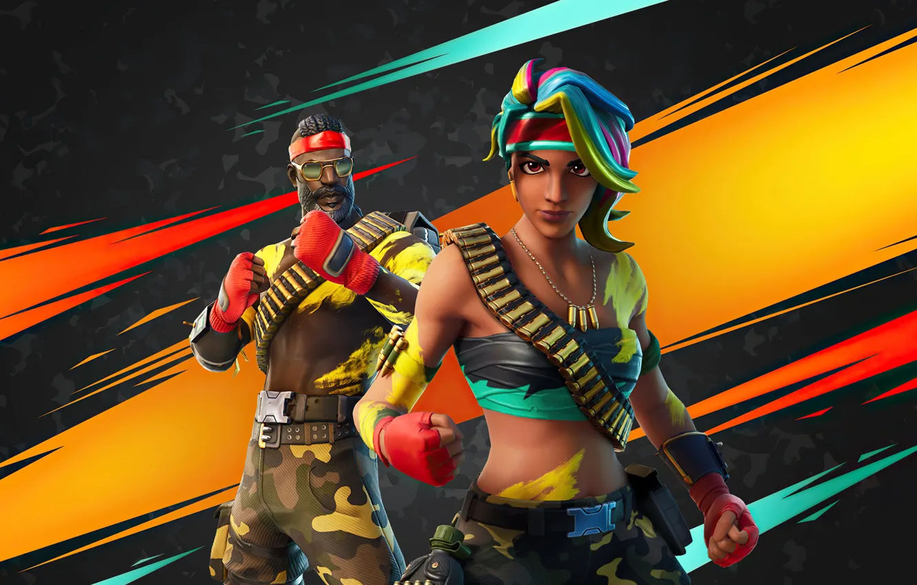 Фото обои девушка, фон, мужик, Fortnite