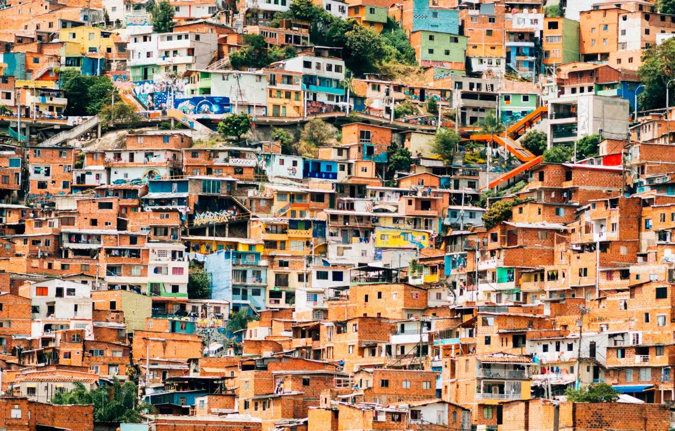 Фото обои город, дома, мегаполис, пригород, Colombia, Колумбия, трущобы, Medellin