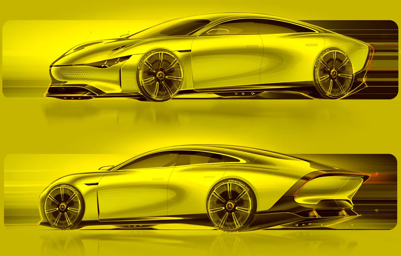 Фото обои купе, Mercedes-Benz, рисунки, эскизы, 2022, Vision EQXX Concept, скетчи