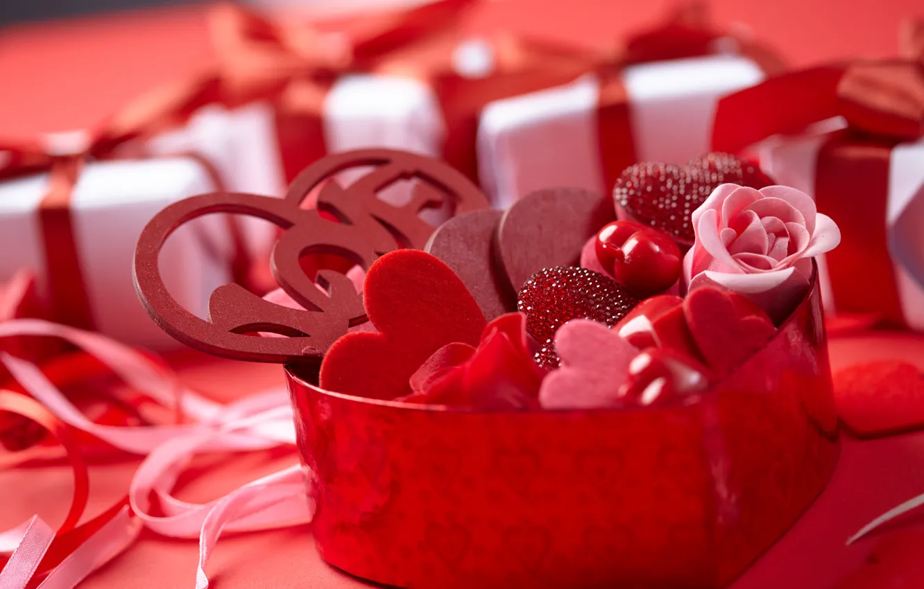 Фото обои праздник, подарок, сердечки, St. Valentine's Day, валентинка, romantic