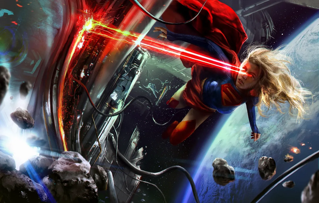 Фото обои девушка, луч, пришелец, плащ, супергерой, Supergirl, Kara Zor-El