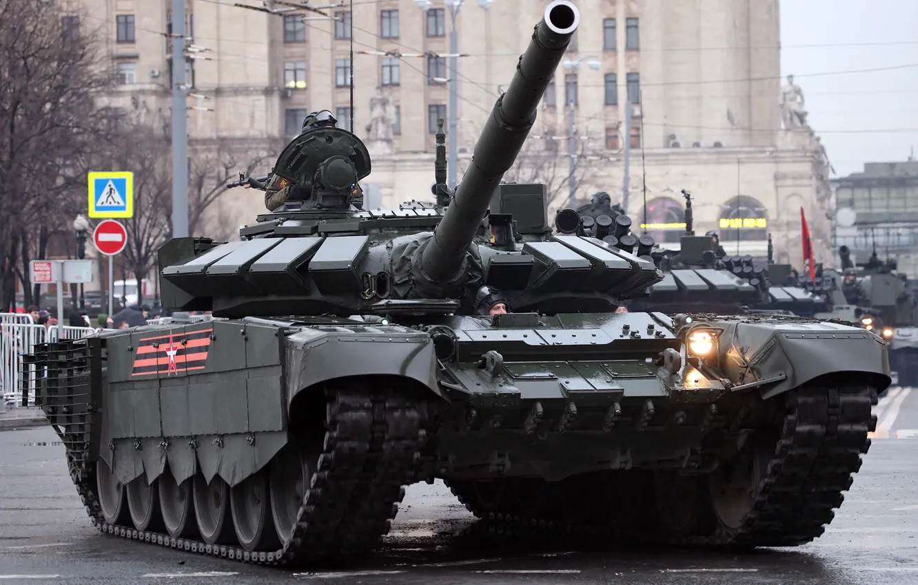 Фото обои улица, Москва, Т-72Б3, танк России, столица России, репетиция Парада Победы, колонна боевой техники