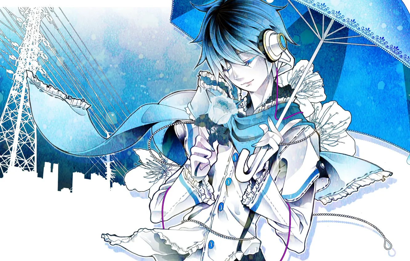 Фото обои роза, зонт, парень, Vocaloid, Вокалоид, Кайто