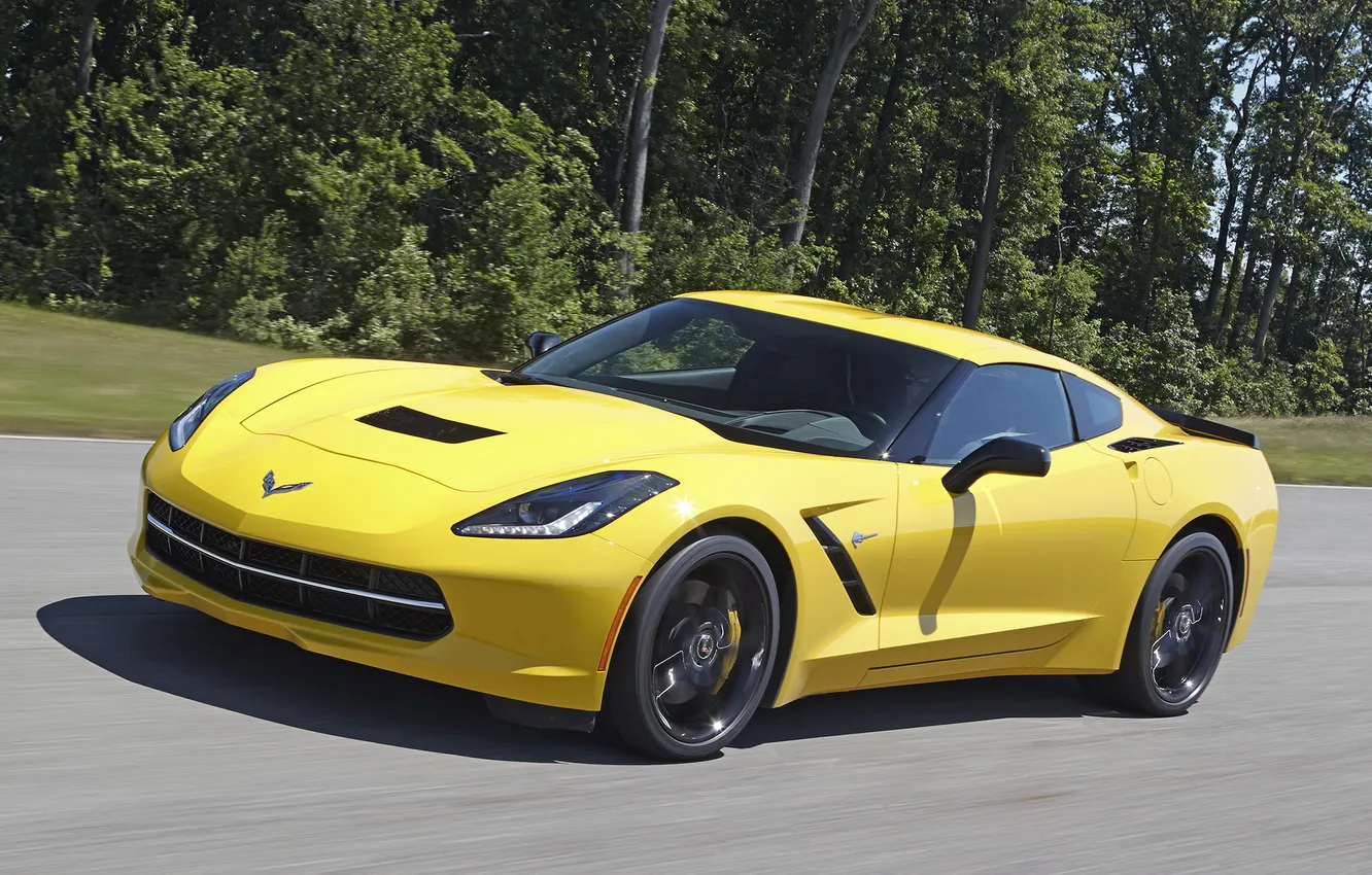 Фото обои желтый, скорость, Corvette, Chevrolet, шевроле, Stingray