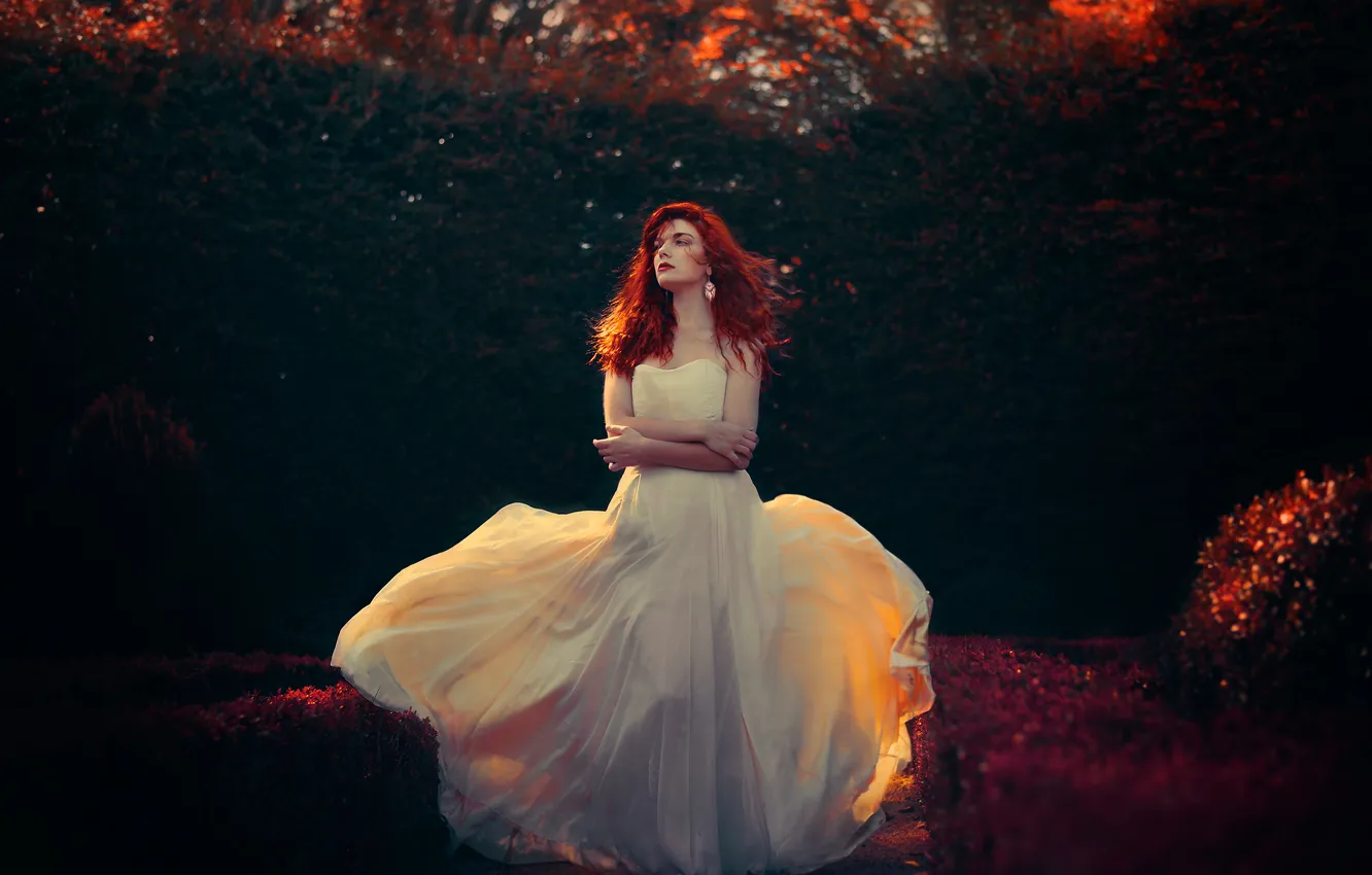 Фото обои осень, платье, освещение, Fanny Moreaux