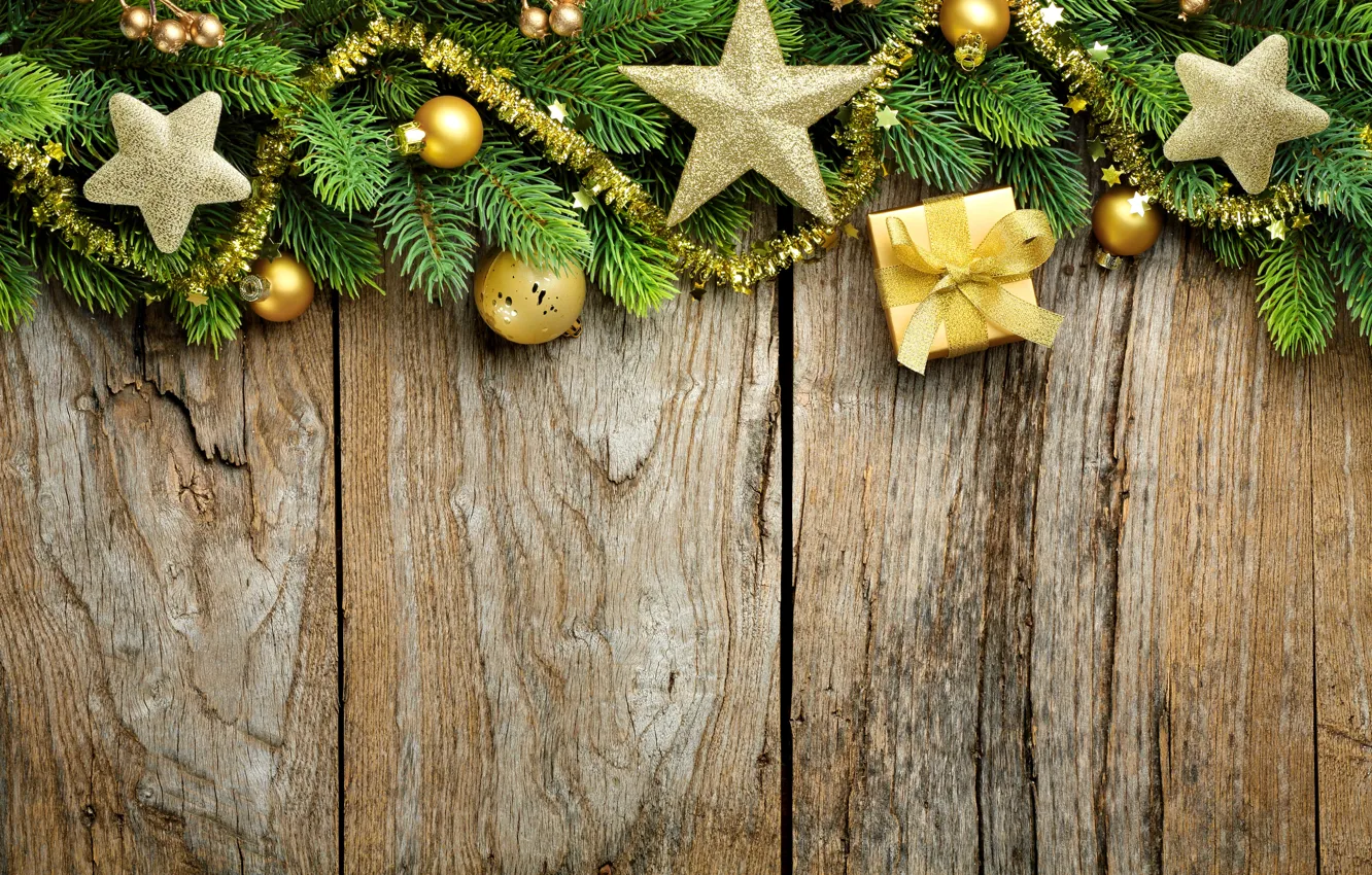 Фото обои звезды, украшения, ветки, шары, елка, Новый Год, Рождество, Christmas