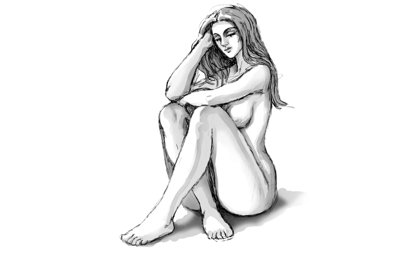 Фото обои graphics, woman, sorrow, black and white, drawing
