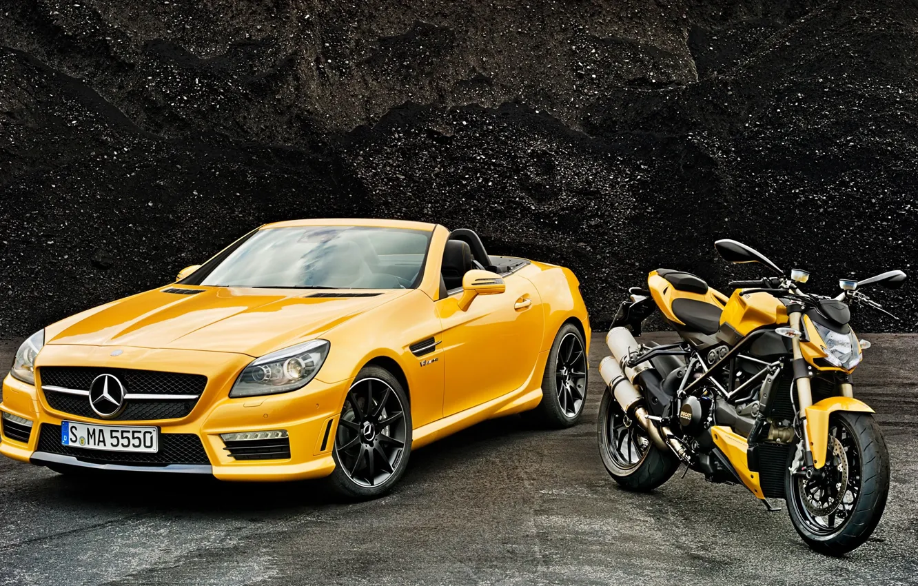 Фото обои желтый, Mercedes-Benz, кабриолет, мерседес, AMG, ducati, амг, R172