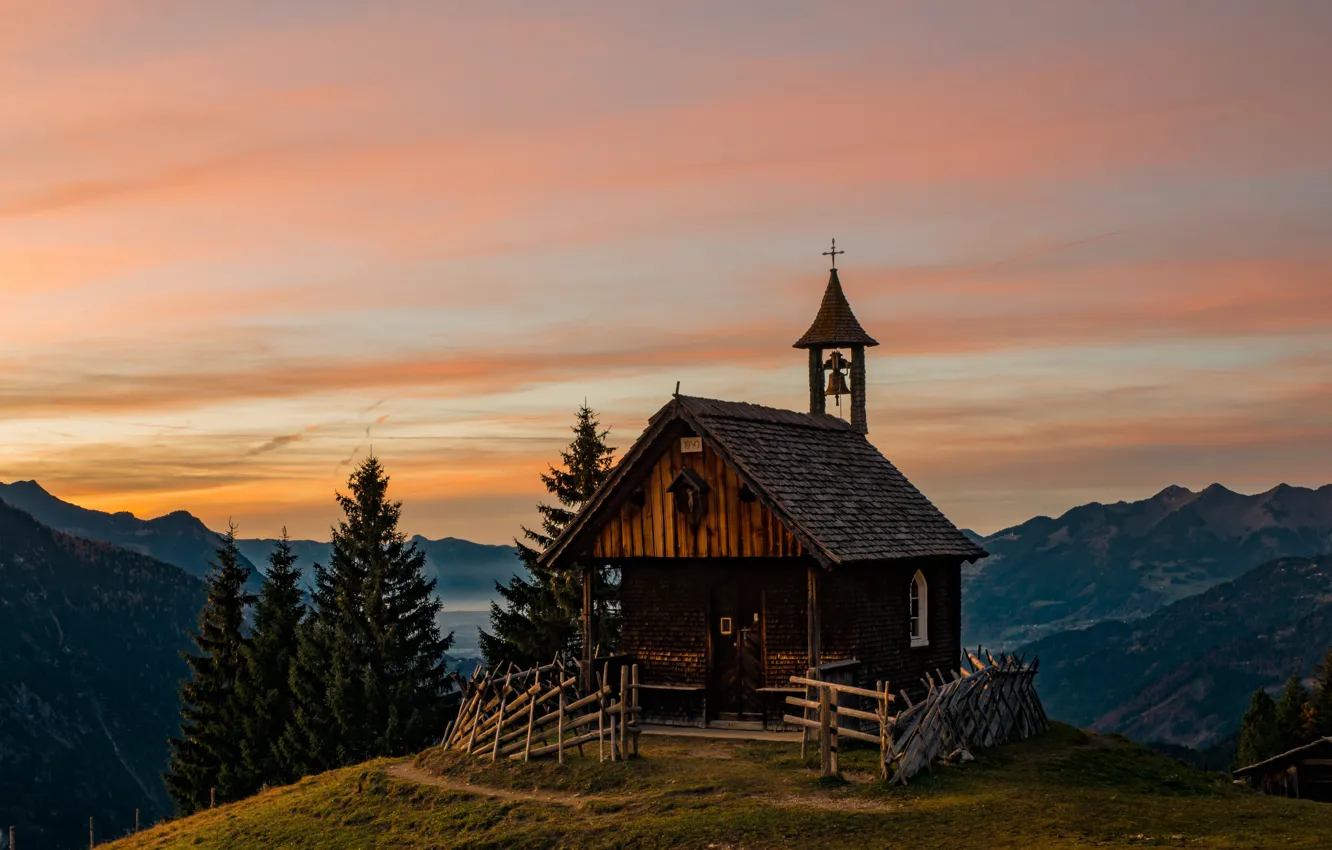 Фото обои горы, Австрия, Альпы, церковь, kirche
