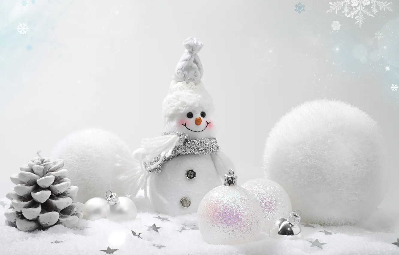 Фото обои зима, шарики, снег, украшения, фон, шары, игрушки, Новый Год