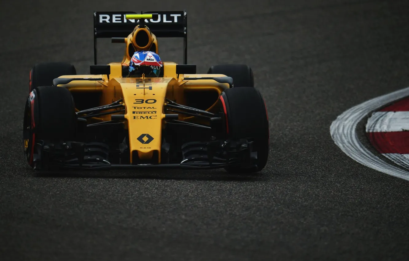 Фото обои Поворот, Renault, Сумерки, Formula 1, Jolyon Palmer