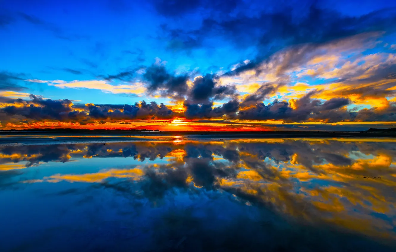 Фото обои море, облака, закат, отражение, Новая Зеландия, New Zealand, Пролив Кука, Манакау