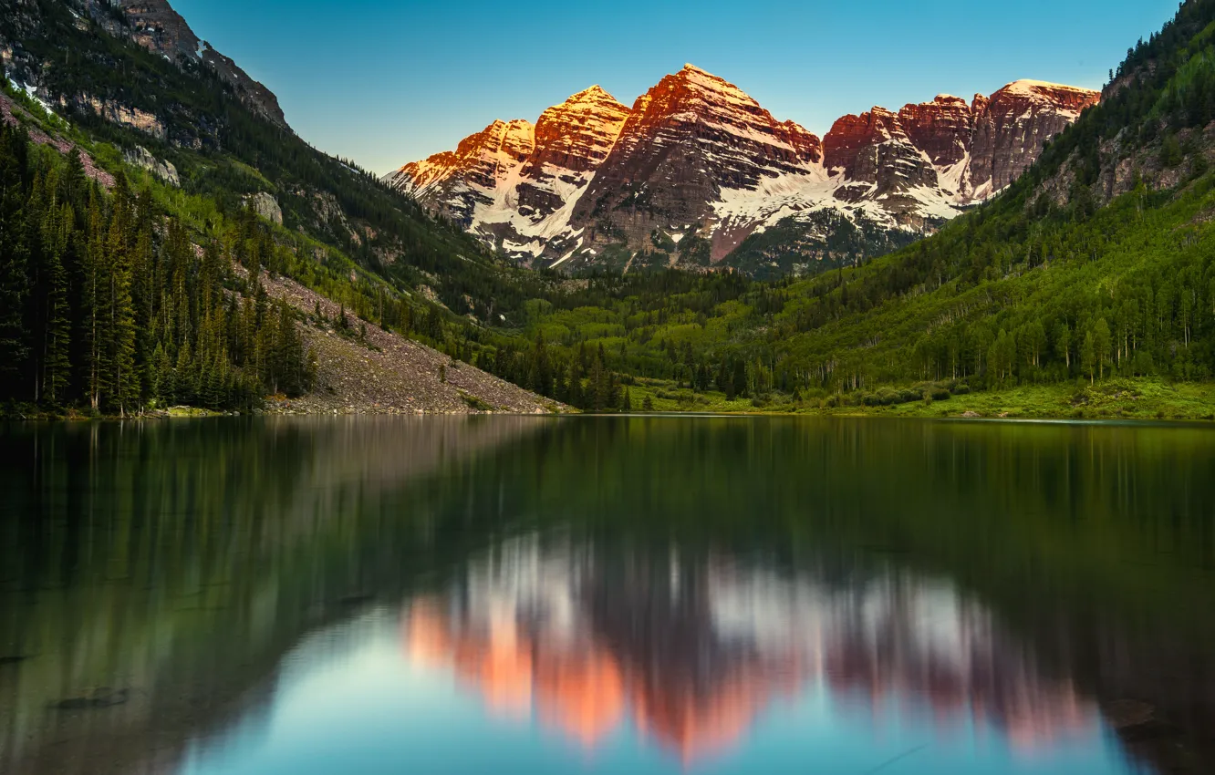 Фото обои Природа, Горы, Озеро, США, Пейзаж, Colorado, Maroon Bells