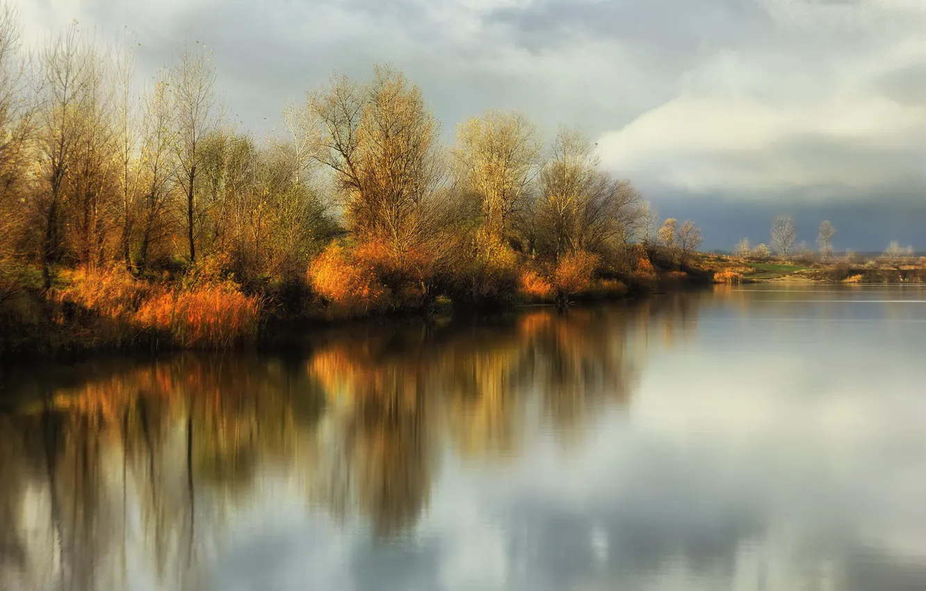 Фото обои осень, отражение, река, Autumn sunshine