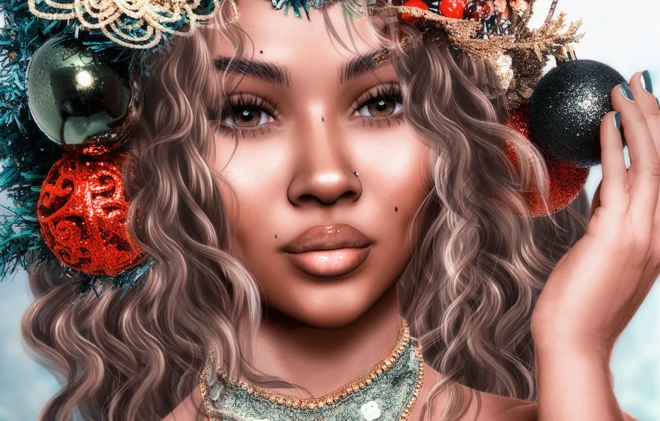 Фото обои девушка, лицо, рендеринг, волосы