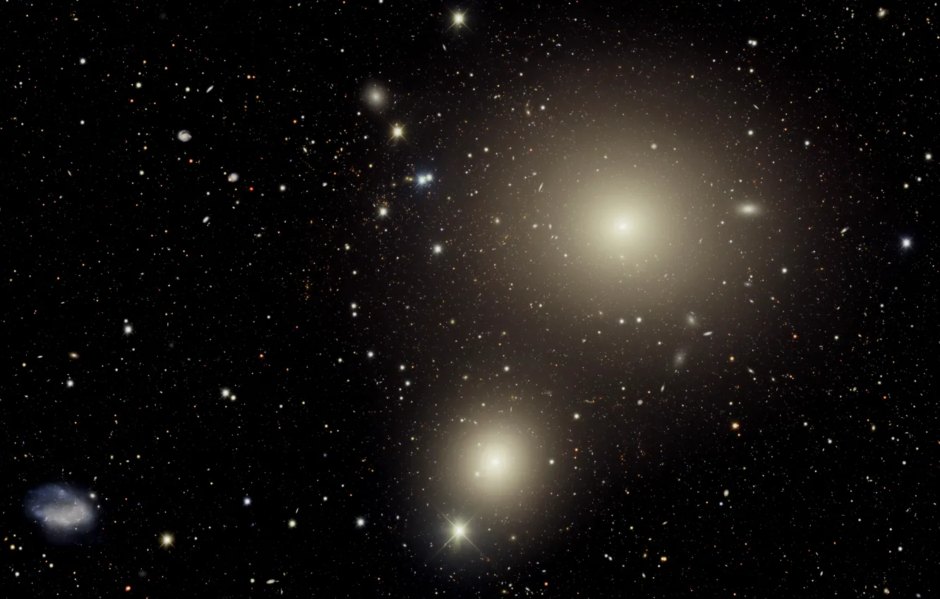 Фото обои Constellation Fornax, NGC 1399, Cerro Tololo Inter-American Observatory, NGC 1427A, NOIRLab, CTIO, Fornax Galaxy Cluster, …