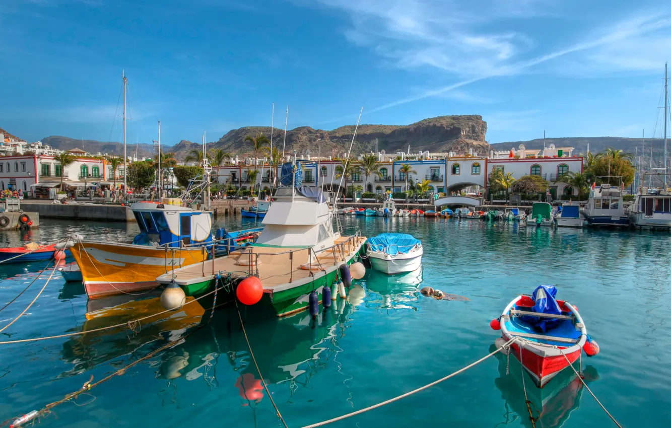 Фото обои город, пристань, лодки, Gran Canaria