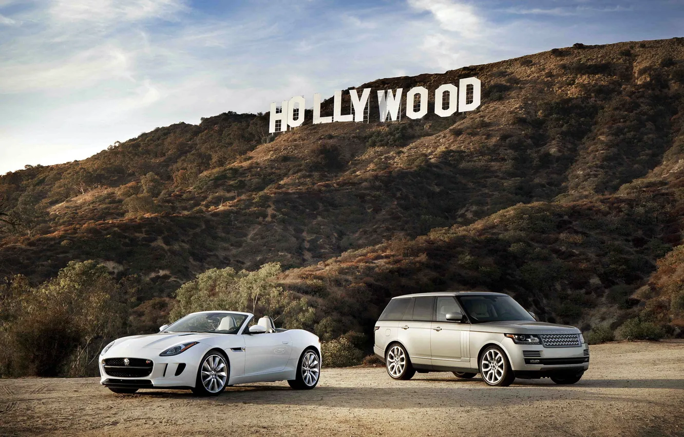 Фото обои Jaguar, white, Land Rover, Range Rover, and, F-Type