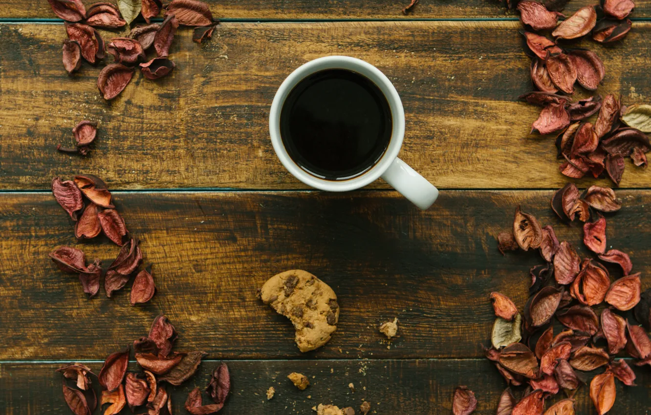 Фото обои осень, листья, фон, дерево, кофе, colorful, чашка, wood