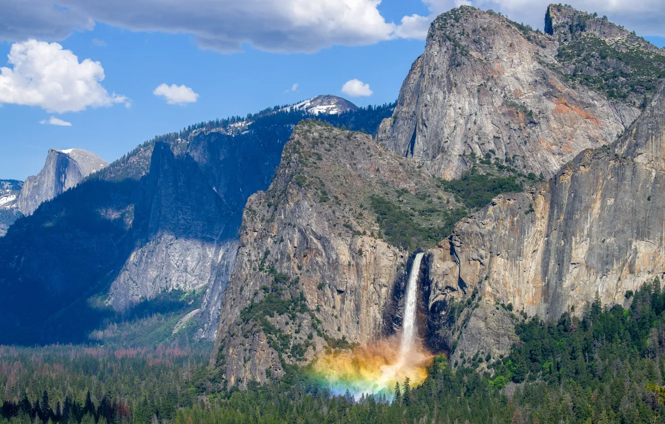 Фото обои небо, горы, природа, водопад, красота, Yosemite National Park