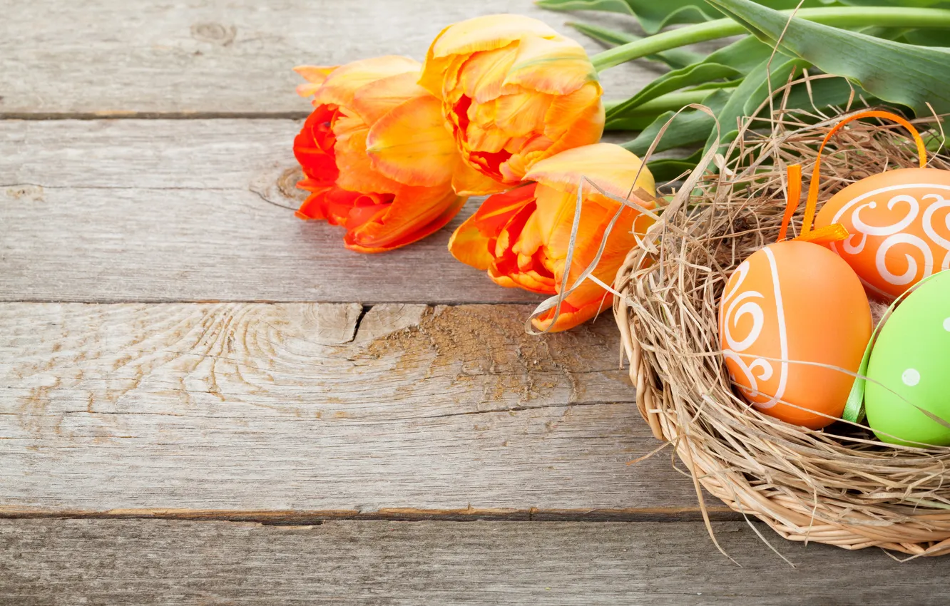 Фото обои цветы, яйца, весна, colorful, Пасха, happy, wood, flowers