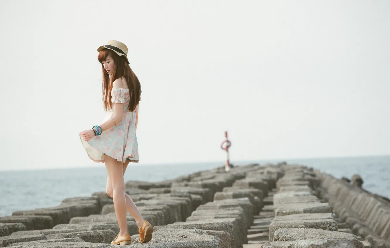 Фото обои девушка, поза, азиатка