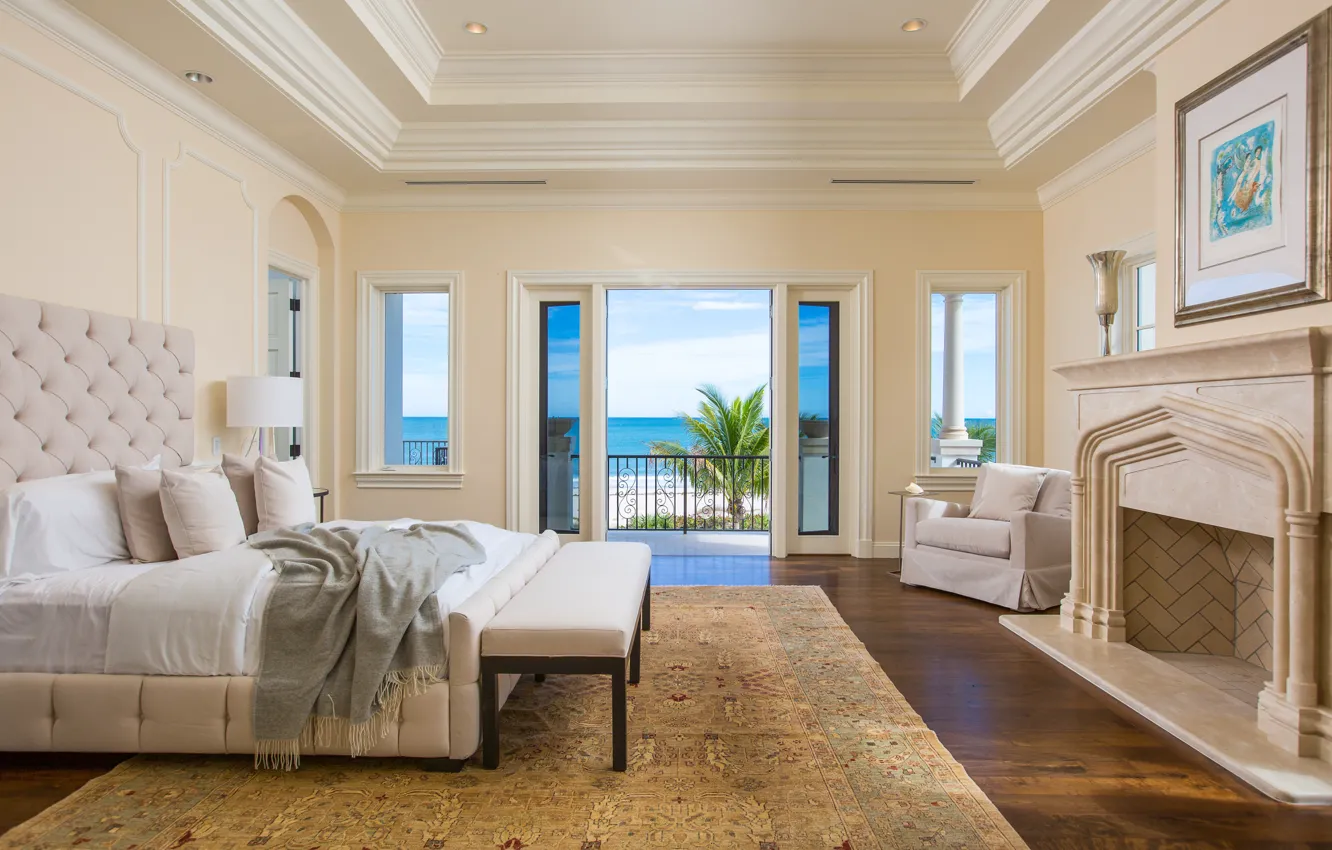 Фото обои ocean, luxury, bedroom