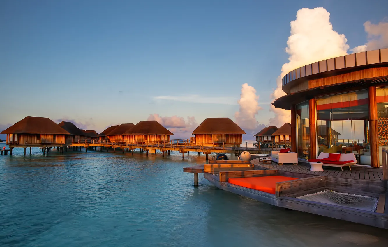 Фото обои отдых, рай, Мальдивы, бунгало, Индийский океан