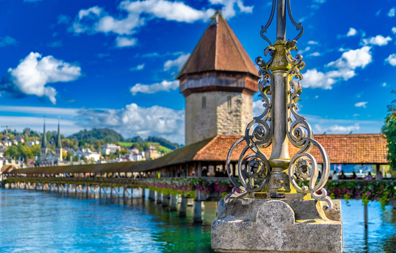 Фото обои город, река, башня, Швейцария, Luzern