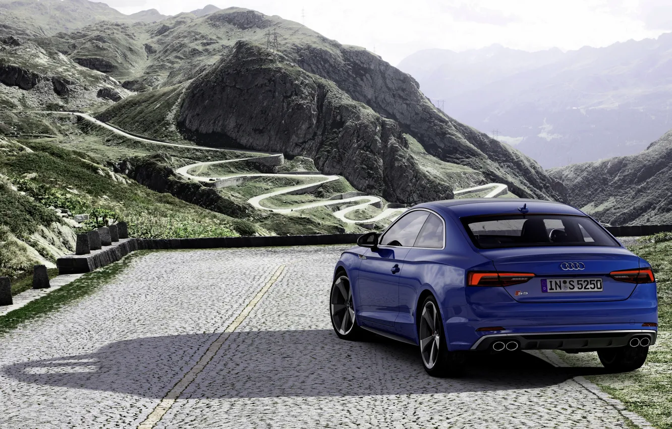 Фото обои синий, Audi, купе, сзади, Audi A5, Coupe, Audi S5, 2019