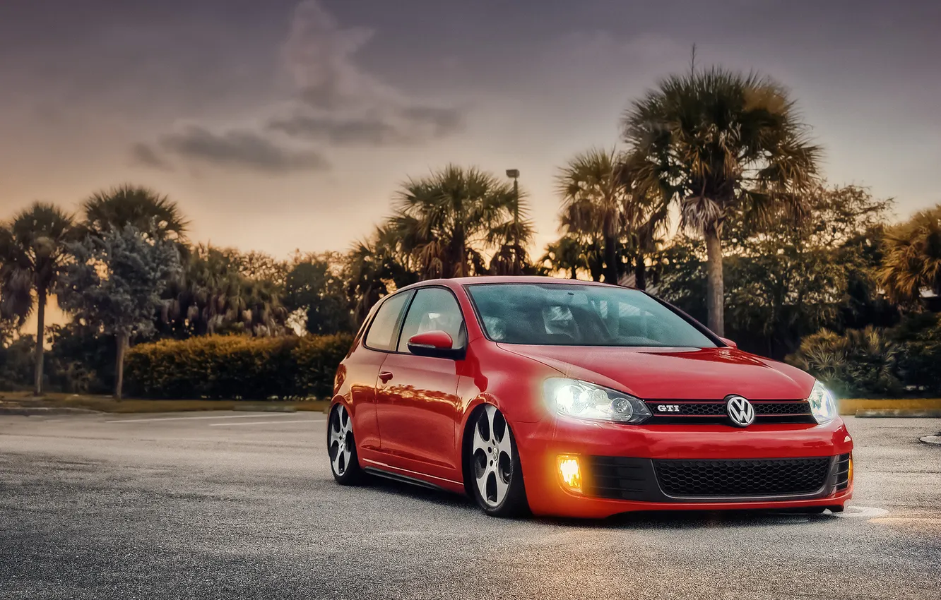Фото обои Volkswagen, GTI, MK6, bagged, Tornado Red