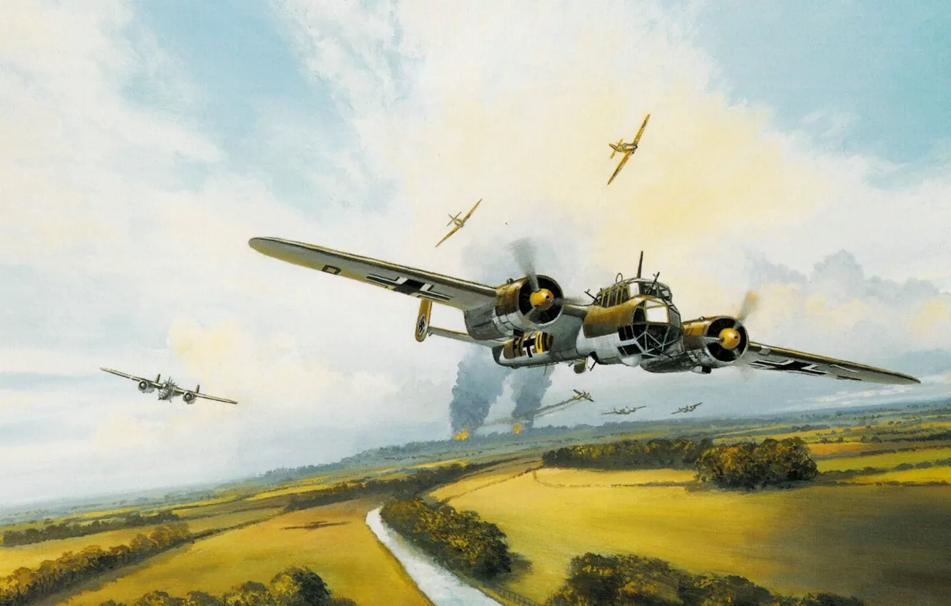 Фото обои бомбардировщик, немецкий, Mark, Battle of Britain, raid, Postlewhaite, авиационное сражение, World War II