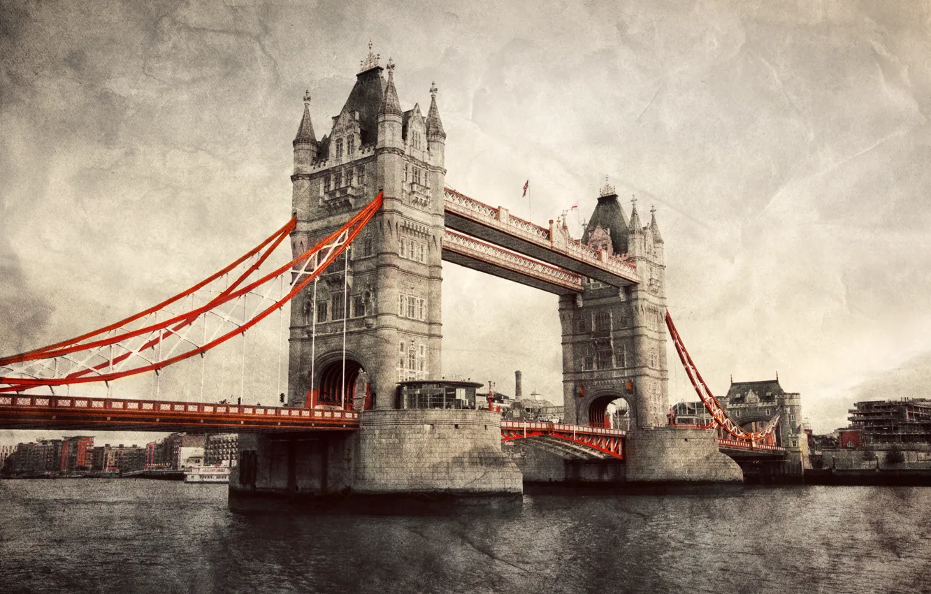 Фото обои Англия, Лондон, Тауэрский мост, vintage, Tower Bridge, London, England, Thames River