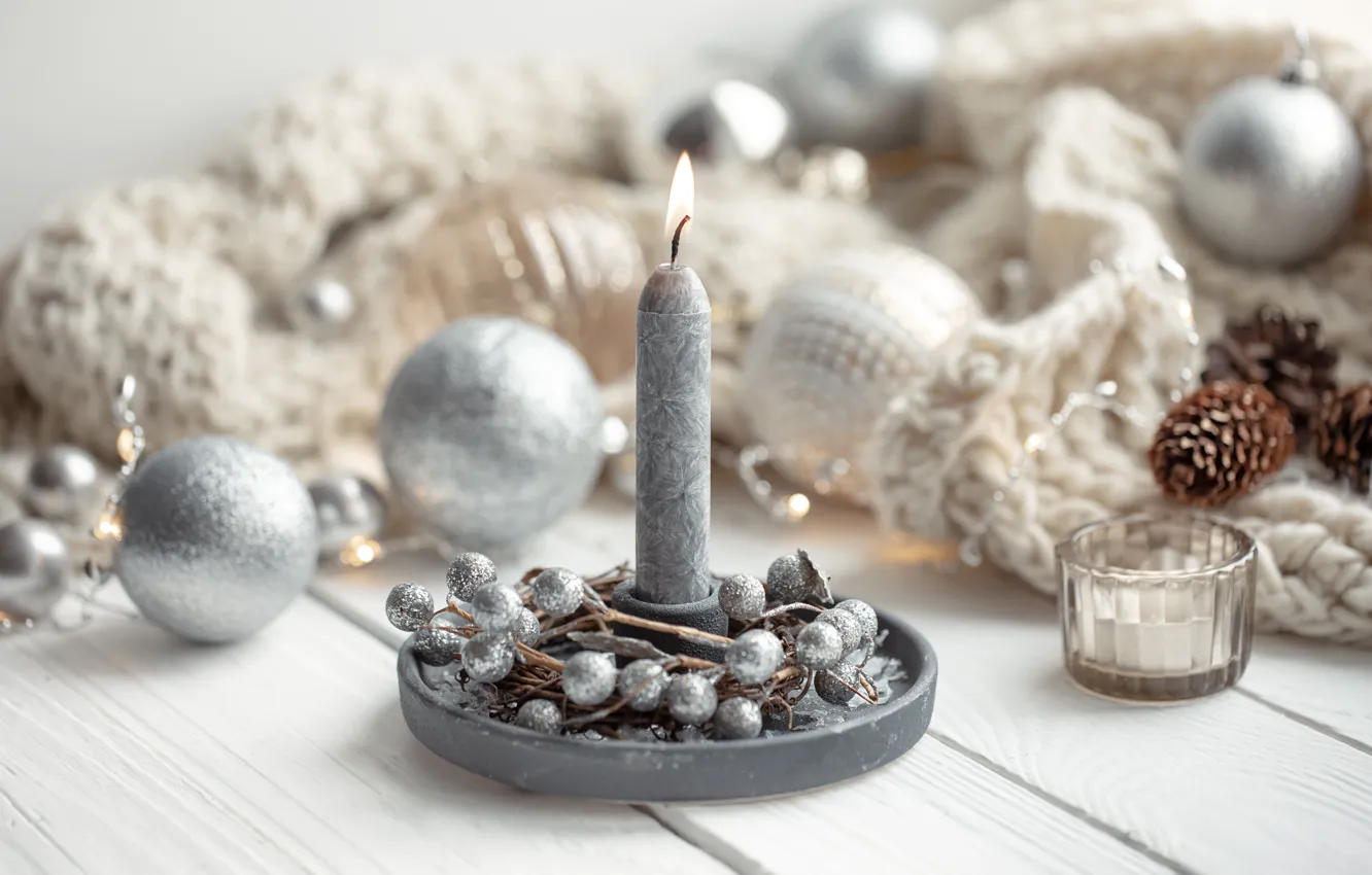 Фото обои украшения, шары, свеча, Рождество, Новый год, christmas, vintage, balls