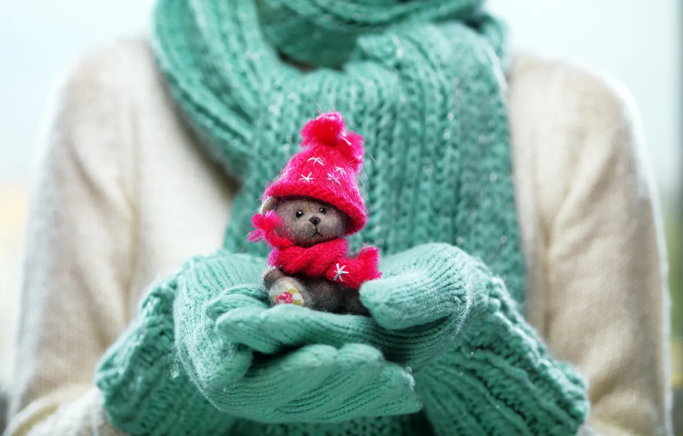 Фото обои зима, игрушка, руки, toy, winter, варежки, hands, cute