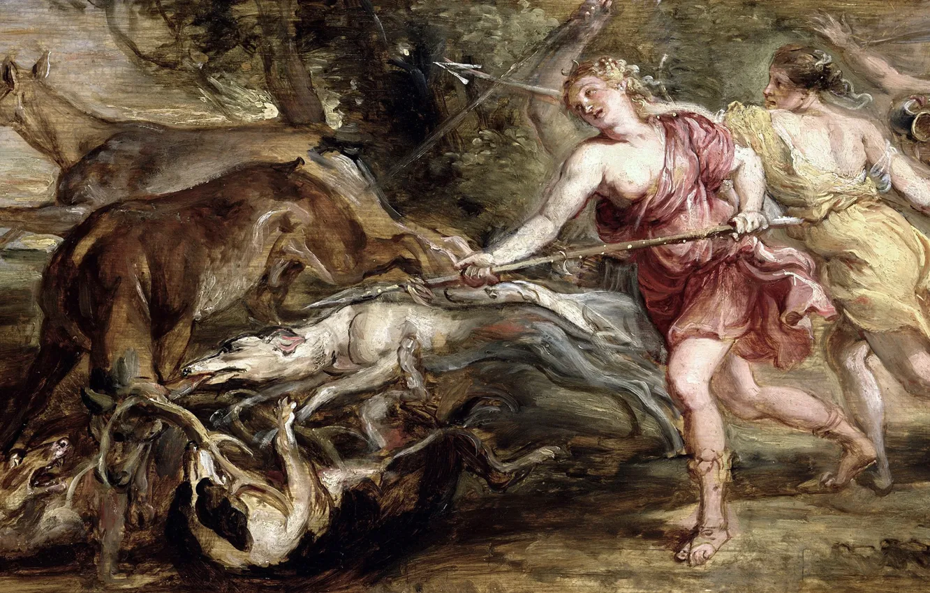 Фото обои картина, Питер Пауль Рубенс, мифология, Pieter Paul Rubens, Охота Дианы