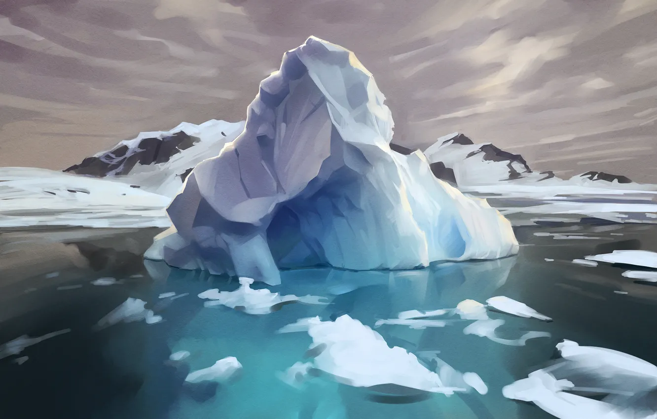 Фото обои лед, вода, остров, красота, айсберг, арт, арктика