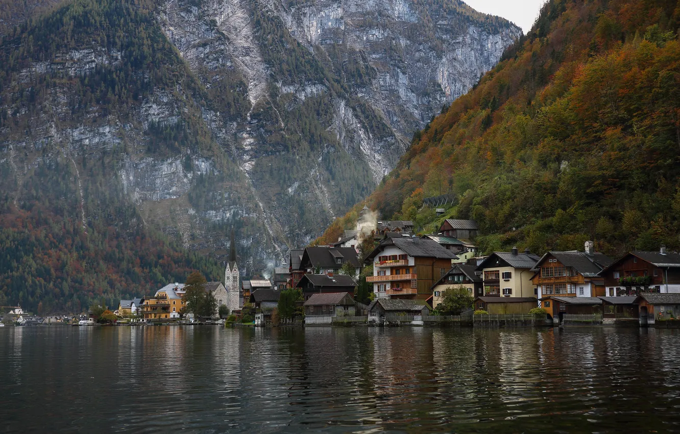 Фото обои горы, озеро, Австрия, Hallstatt Lake