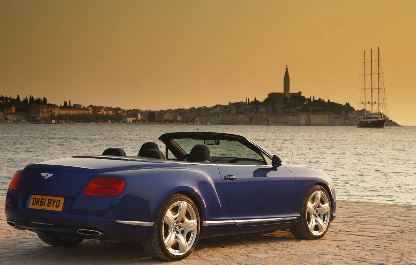Фото обои закат, берег, continental, bentley, вид сзади, бентли, континенталь, gtc