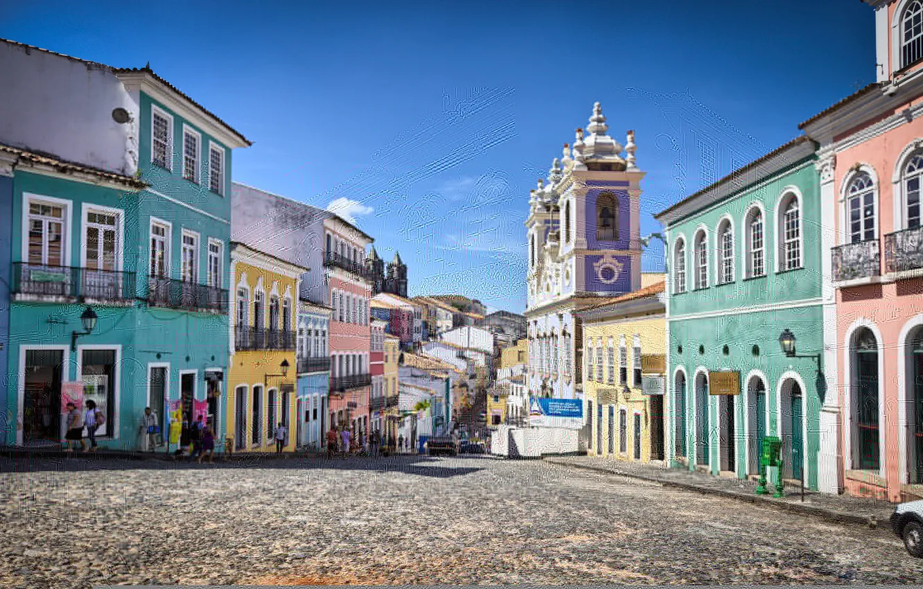 Фото обои небо, дома, церковь, Бразилия, Сальвадор, Баия, Pelourinho, барокко
