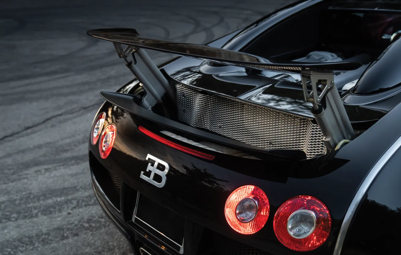 Фото обои Bugatti, Veyron, logo, Bugatti Veyron, 16.4, Sang Noir, rear wing